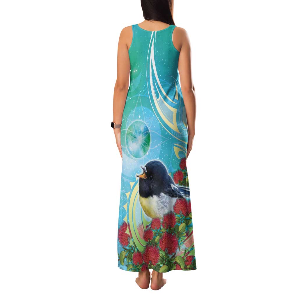 New Zealand Tomtit Family Matching Tank Maxi Dress and Hawaiian Shirt Maori Koru With Pohutukawa Galaxy Style - Aussie Hoodie