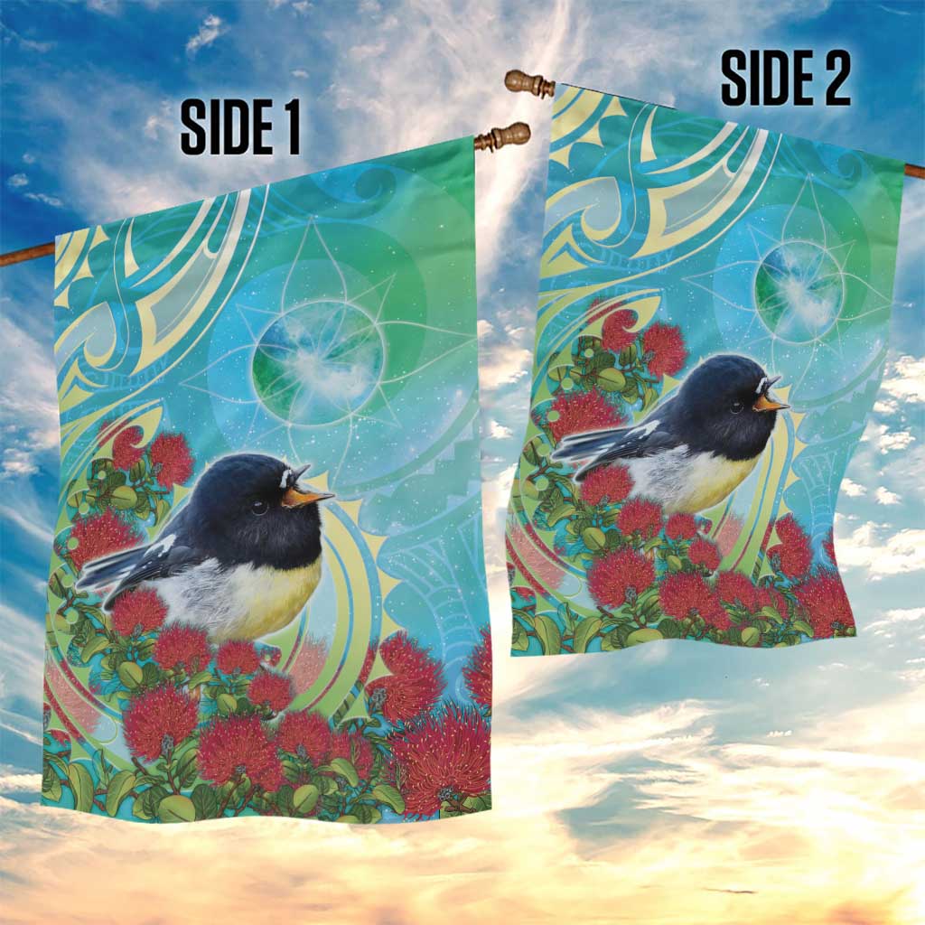 New Zealand Tomtit Garden Flag Maori Koru With Pohutukawa Galaxy Style - Aussie Hoodie