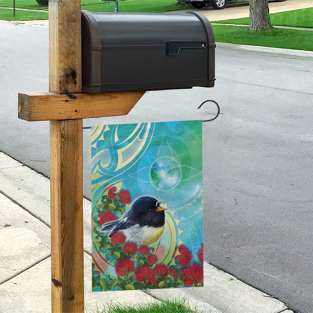 New Zealand Tomtit Garden Flag Maori Koru With Pohutukawa Galaxy Style - Aussie Hoodie