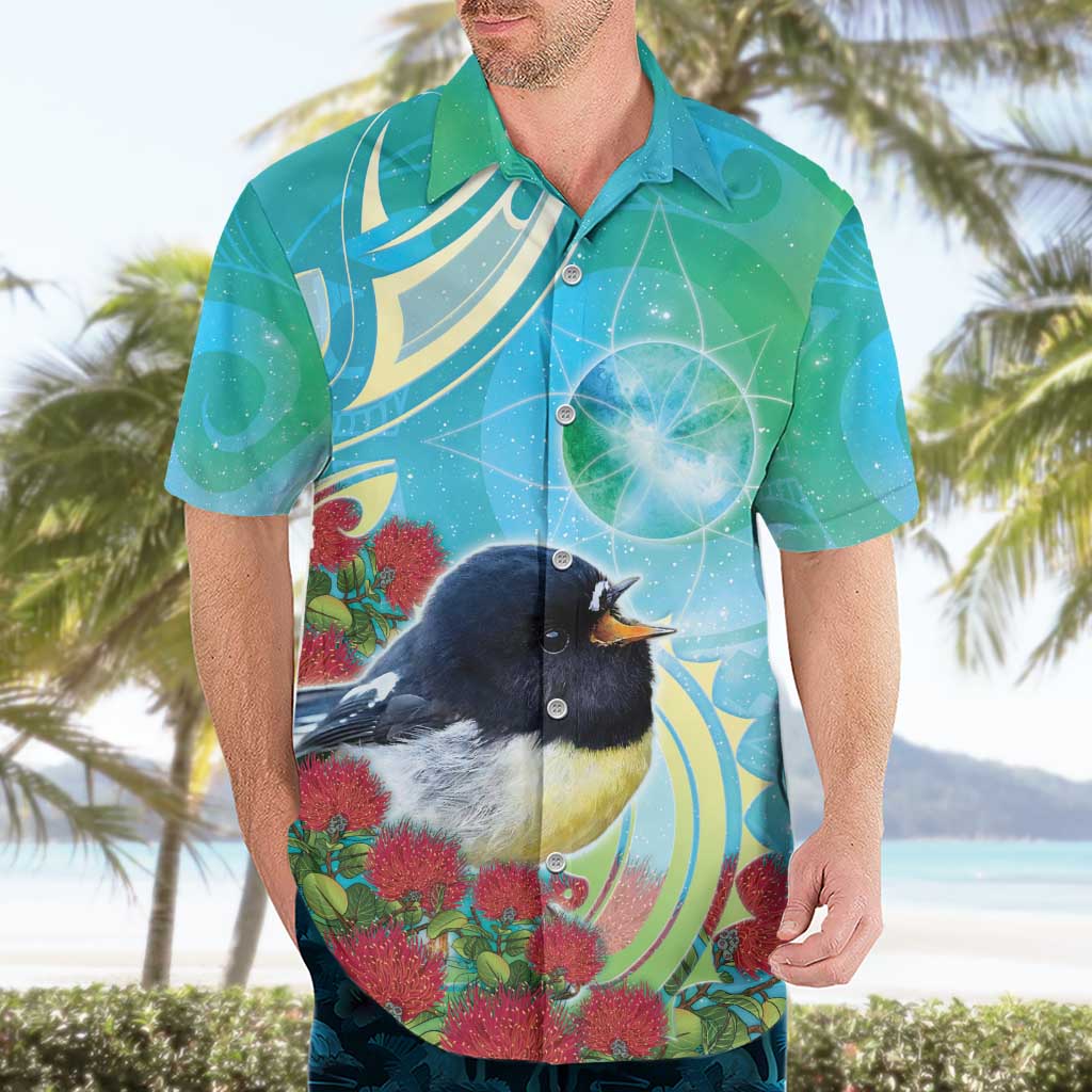 New Zealand Tomtit Hawaiian Shirt Maori Koru With Pohutukawa Galaxy Style - Aussie Hoodie