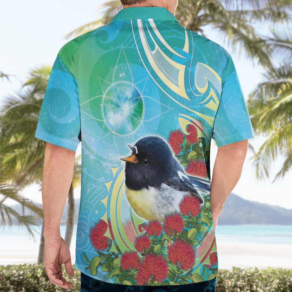 New Zealand Tomtit Hawaiian Shirt Maori Koru With Pohutukawa Galaxy Style - Aussie Hoodie