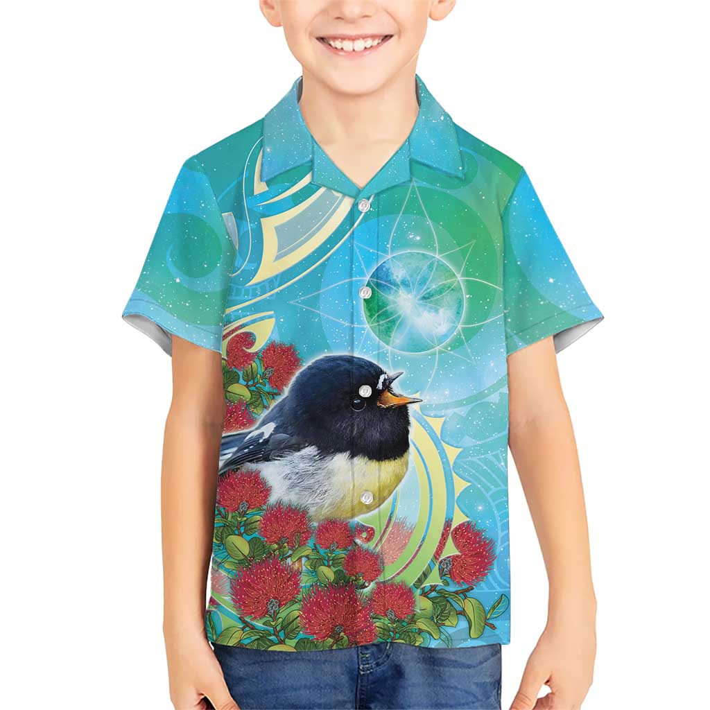 New Zealand Tomtit Hawaiian Shirt Maori Koru With Pohutukawa Galaxy Style - Aussie Hoodie