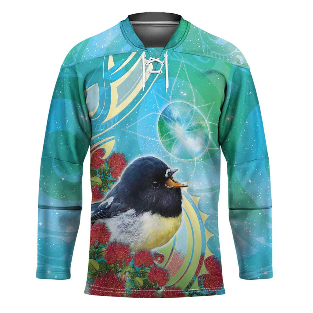 New Zealand Tomtit Hockey Jersey Maori Koru With Pohutukawa Galaxy Style - Aussie Hoodie