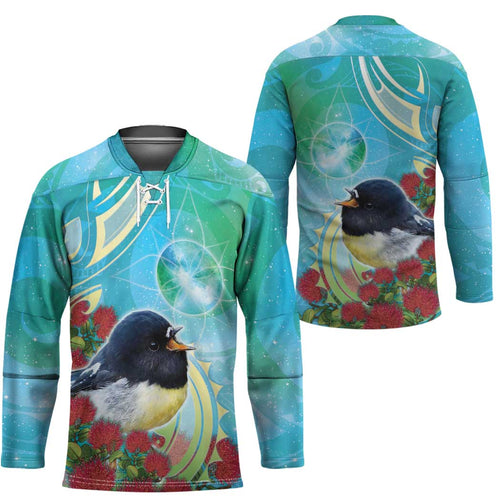 New Zealand Tomtit Hockey Jersey Maori Koru With Pohutukawa Galaxy Style - Aussie Hoodie