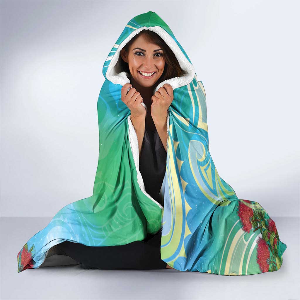 New Zealand Tomtit Hooded Blanket Maori Koru With Pohutukawa Galaxy Style - Aussie Hoodie
