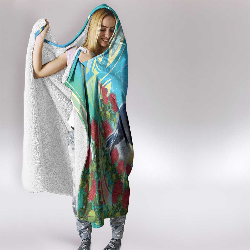 New Zealand Tomtit Hooded Blanket Maori Koru With Pohutukawa Galaxy Style - Aussie Hoodie