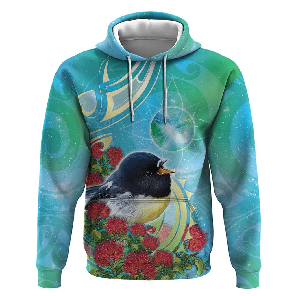 New Zealand Tomtit Hoodie Maori Koru With Pohutukawa Galaxy Style - Aussie Hoodie