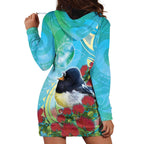 New Zealand Tomtit Hoodie Dress Maori Koru With Pohutukawa Galaxy Style - Aussie Hoodie