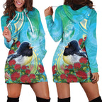 New Zealand Tomtit Hoodie Dress Maori Koru With Pohutukawa Galaxy Style - Aussie Hoodie