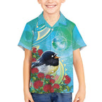 New Zealand Tomtit Kid Hawaiian Shirt Maori Koru With Pohutukawa Galaxy Style - Aussie Hoodie