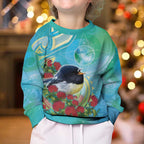 New Zealand Tomtit Kid Ugly Christmas Sweater Maori Koru With Pohutukawa Galaxy Style - Aussie Hoodie