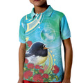 New Zealand Tomtit Kid Polo Shirt Maori Koru With Pohutukawa Galaxy Style - Aussie Hoodie