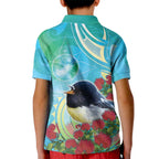 New Zealand Tomtit Kid Polo Shirt Maori Koru With Pohutukawa Galaxy Style - Aussie Hoodie