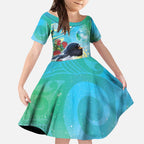 New Zealand Tomtit Kid Short Sleeve Dress Maori Koru With Pohutukawa Galaxy Style - Aussie Hoodie