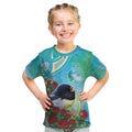 New Zealand Tomtit Kid T Shirt Maori Koru With Pohutukawa Galaxy Style - Aussie Hoodie