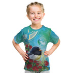 New Zealand Tomtit Kid T Shirt Maori Koru With Pohutukawa Galaxy Style - Aussie Hoodie
