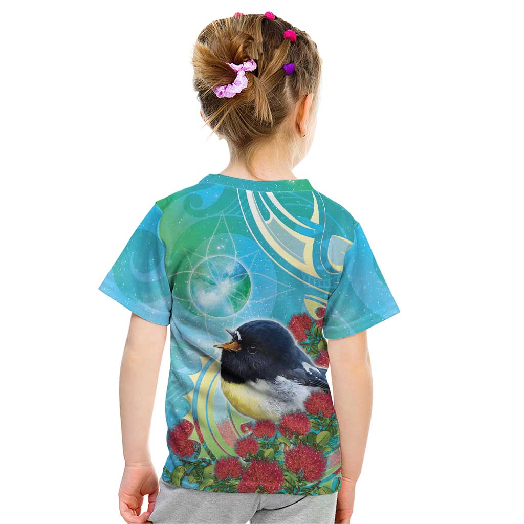 New Zealand Tomtit Kid T Shirt Maori Koru With Pohutukawa Galaxy Style - Aussie Hoodie