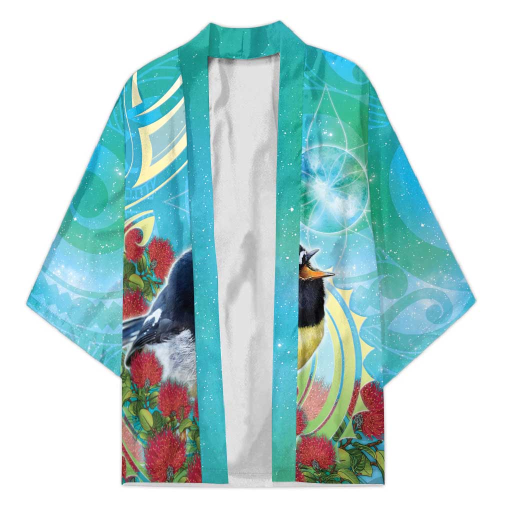 New Zealand Tomtit Kimono Maori Koru With Pohutukawa Galaxy Style - Aussie Hoodie