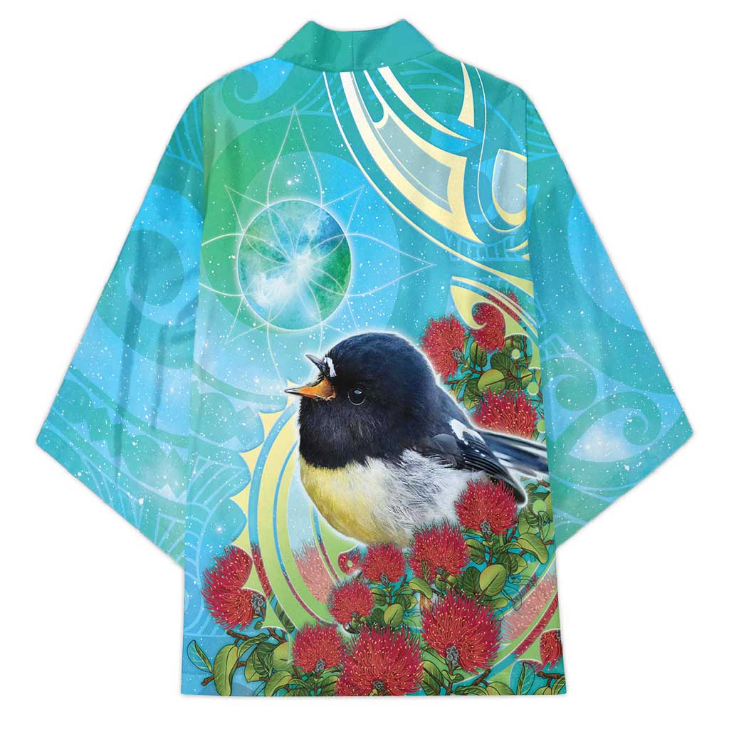New Zealand Tomtit Kimono Maori Koru With Pohutukawa Galaxy Style - Aussie Hoodie