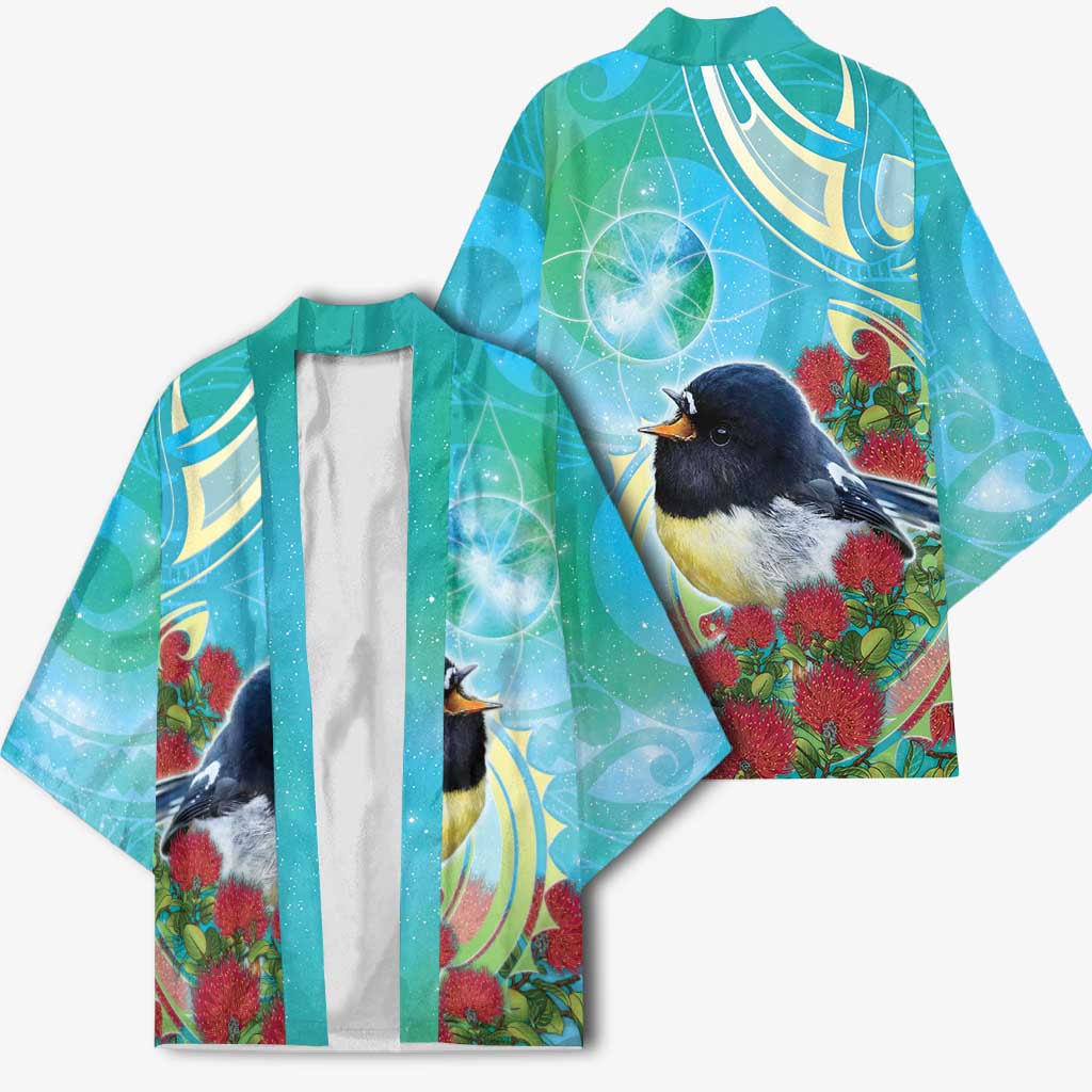 New Zealand Tomtit Kimono Maori Koru With Pohutukawa Galaxy Style - Aussie Hoodie