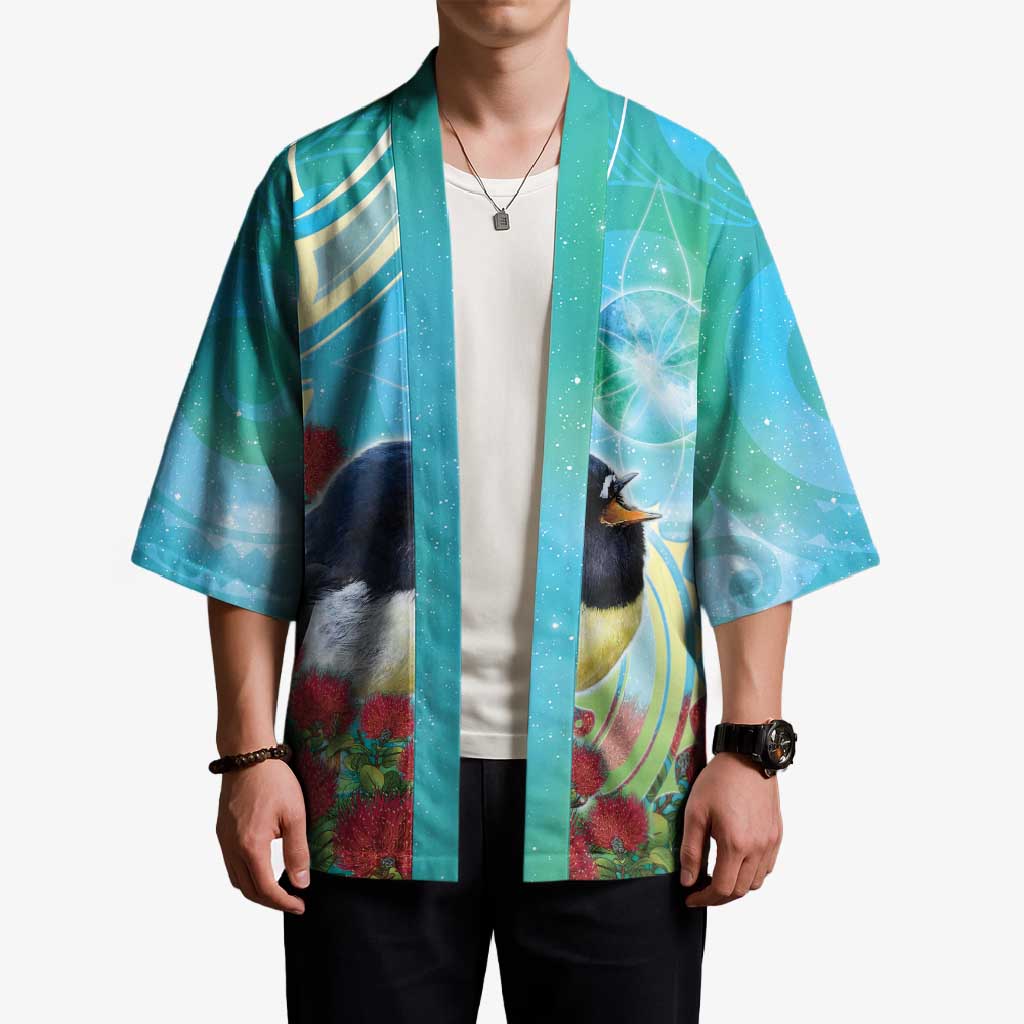 New Zealand Tomtit Kimono Maori Koru With Pohutukawa Galaxy Style - Aussie Hoodie