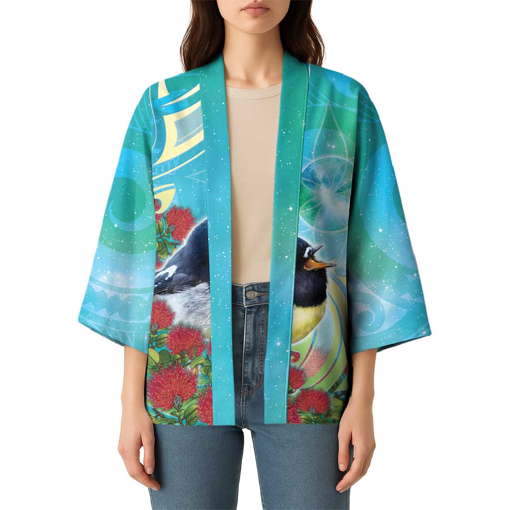 New Zealand Tomtit Kimono Maori Koru With Pohutukawa Galaxy Style - Aussie Hoodie