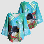 New Zealand Tomtit Kimono Sleeve Blouse Maori Koru With Pohutukawa Galaxy Style - Aussie Hoodie