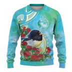 New Zealand Tomtit Ugly Christmas Sweater Maori Koru With Pohutukawa Galaxy Style - Aussie Hoodie