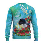 New Zealand Tomtit Ugly Christmas Sweater Maori Koru With Pohutukawa Galaxy Style - Aussie Hoodie