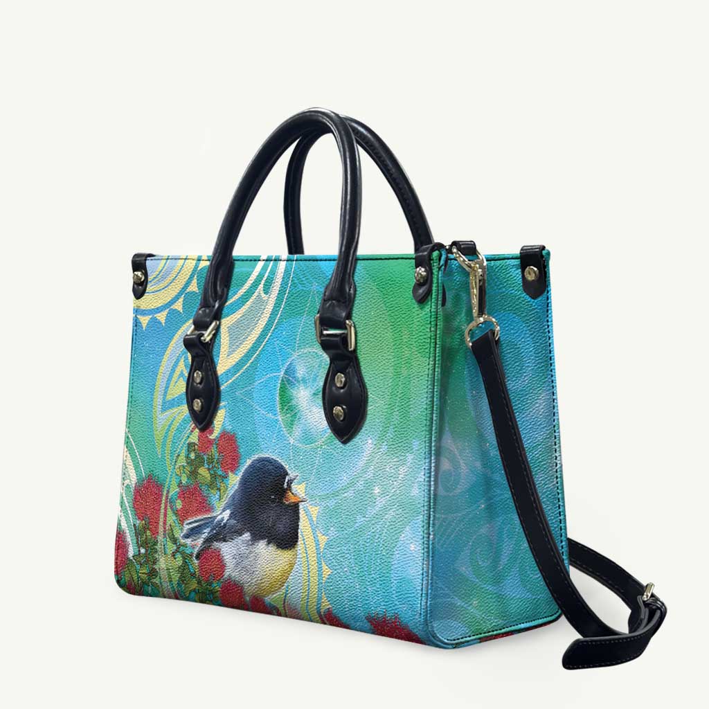 New Zealand Tomtit Leather Bag Maori Koru With Pohutukawa Galaxy Style - Aussie Hoodie
