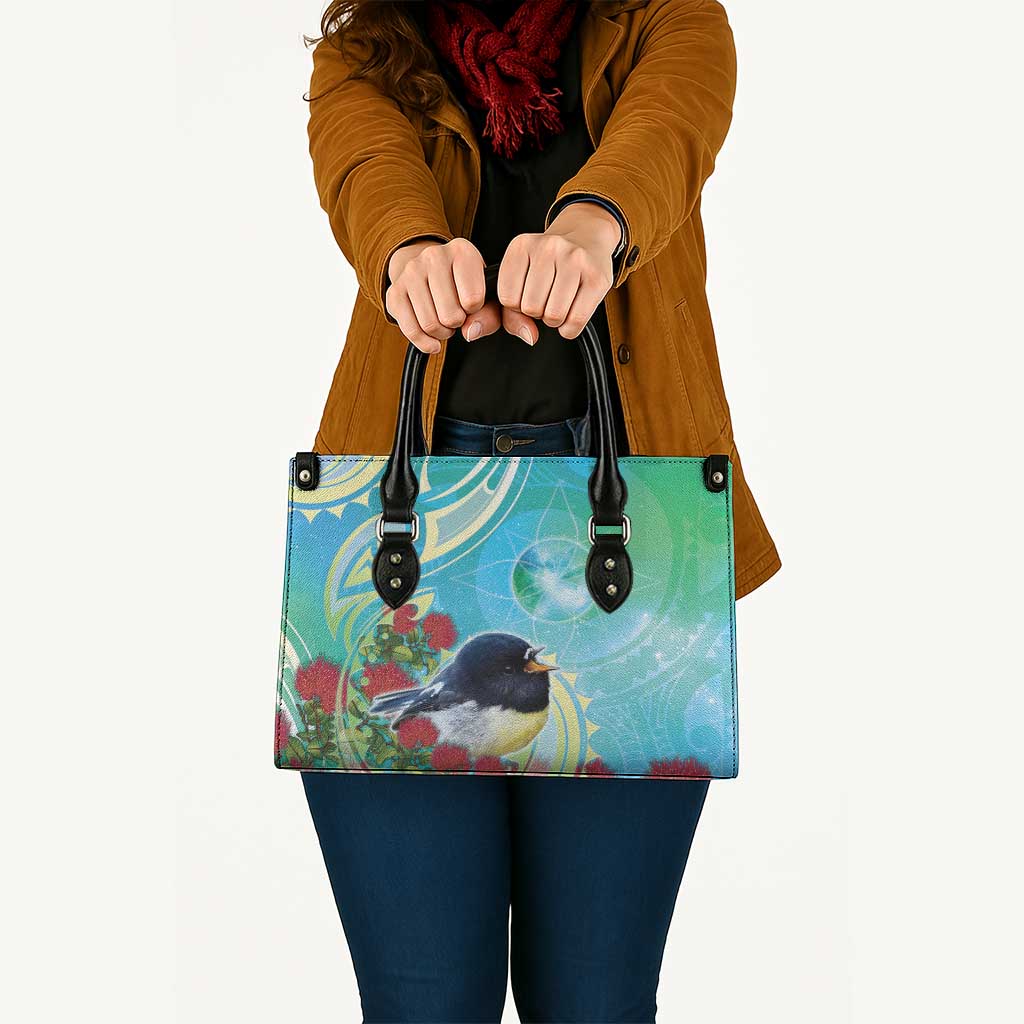 New Zealand Tomtit Leather Bag Maori Koru With Pohutukawa Galaxy Style - Aussie Hoodie