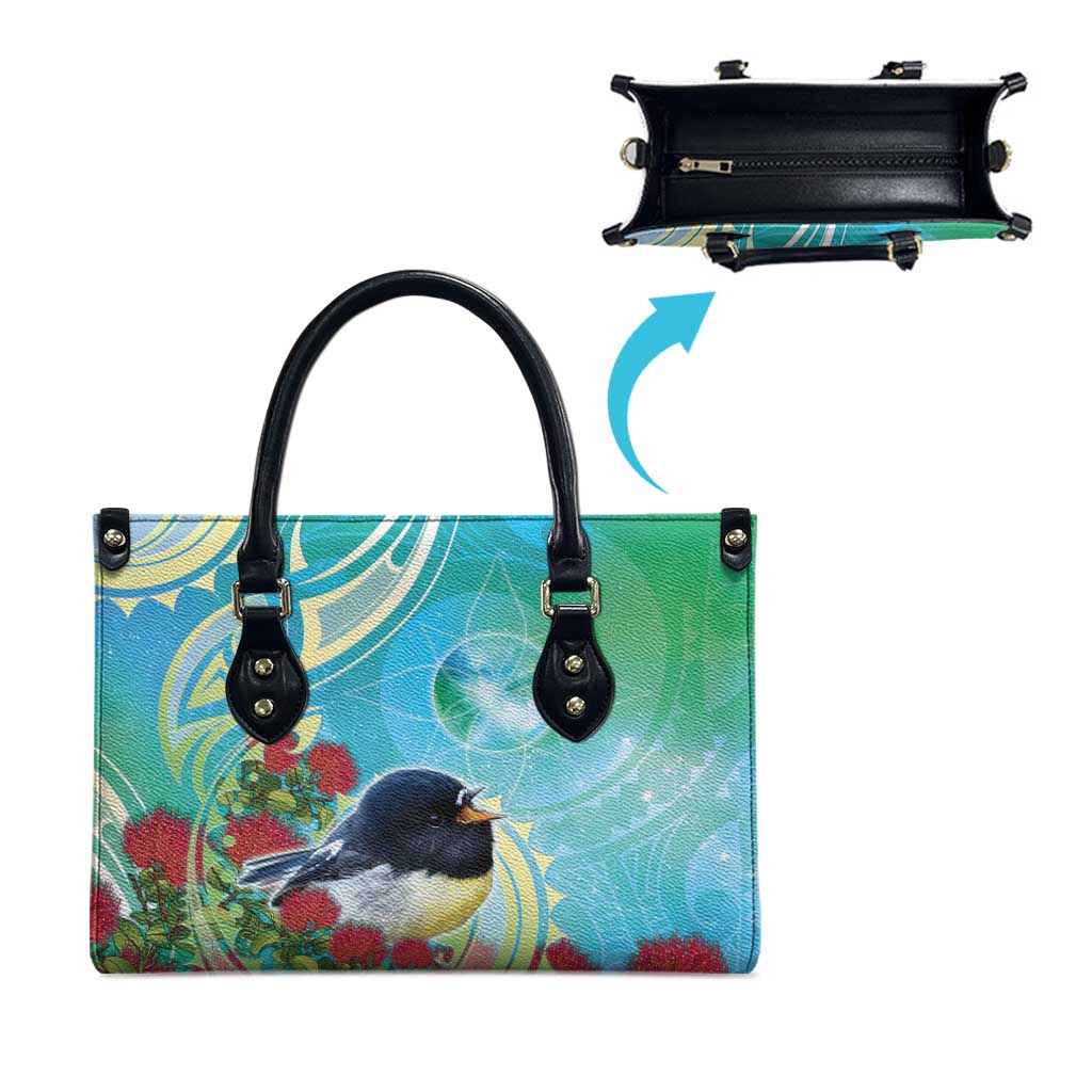 New Zealand Tomtit Leather Bag Maori Koru With Pohutukawa Galaxy Style - Aussie Hoodie