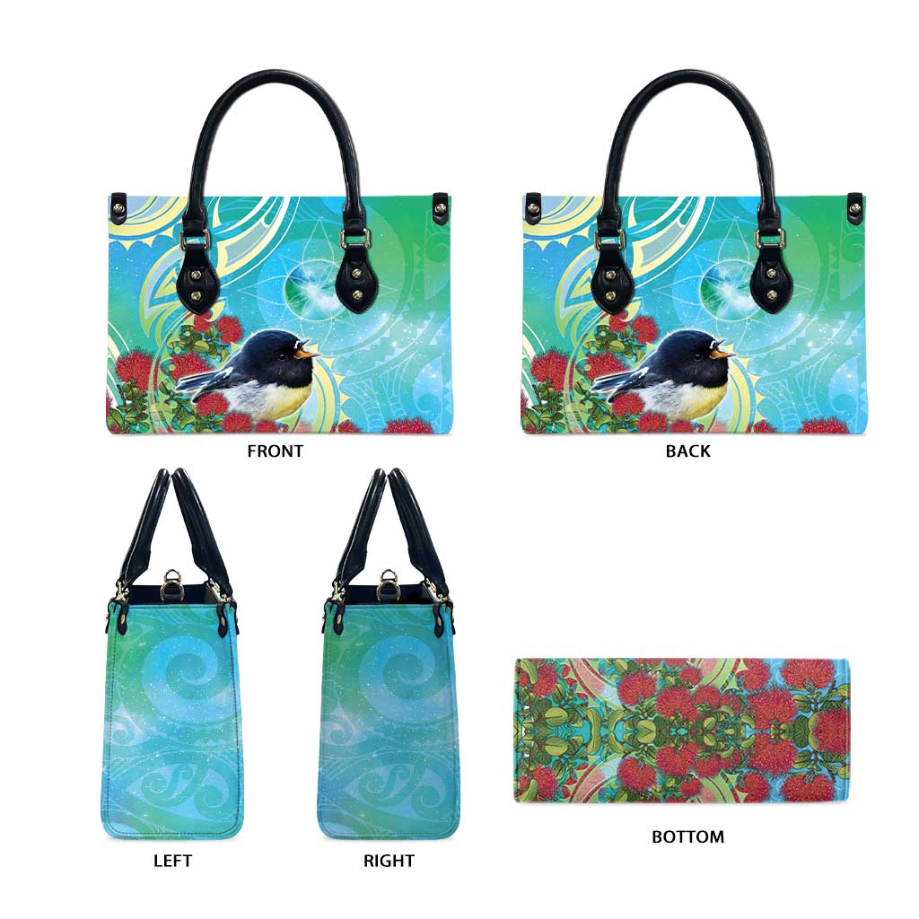 New Zealand Tomtit Leather Bag Maori Koru With Pohutukawa Galaxy Style - Aussie Hoodie