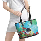 New Zealand Tomtit Leather Tote Bag Maori Koru With Pohutukawa Galaxy Style - Aussie Hoodie