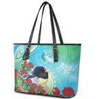 New Zealand Tomtit Leather Tote Bag Maori Koru With Pohutukawa Galaxy Style - Aussie Hoodie