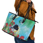 New Zealand Tomtit Leather Tote Bag Maori Koru With Pohutukawa Galaxy Style - Aussie Hoodie