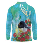 New Zealand Tomtit Long Sleeve Polo Shirt Maori Koru With Pohutukawa Galaxy Style - Aussie Hoodie