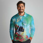 New Zealand Tomtit Long Sleeve Polo Shirt Maori Koru With Pohutukawa Galaxy Style - Aussie Hoodie