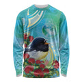New Zealand Tomtit Long Sleeve Shirt Maori Koru With Pohutukawa Galaxy Style - Aussie Hoodie