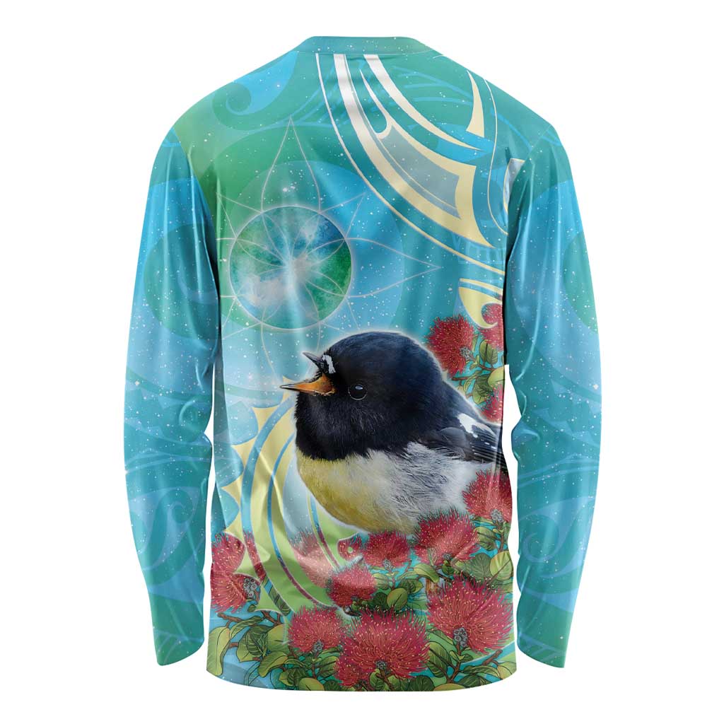 New Zealand Tomtit Long Sleeve Shirt Maori Koru With Pohutukawa Galaxy Style - Aussie Hoodie