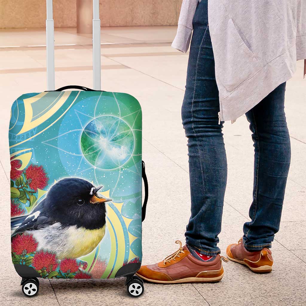New Zealand Tomtit Luggage Cover Maori Koru With Pohutukawa Galaxy Style - Aussie Hoodie