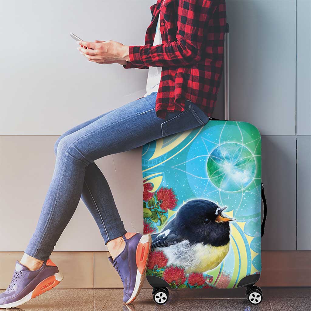 New Zealand Tomtit Luggage Cover Maori Koru With Pohutukawa Galaxy Style - Aussie Hoodie