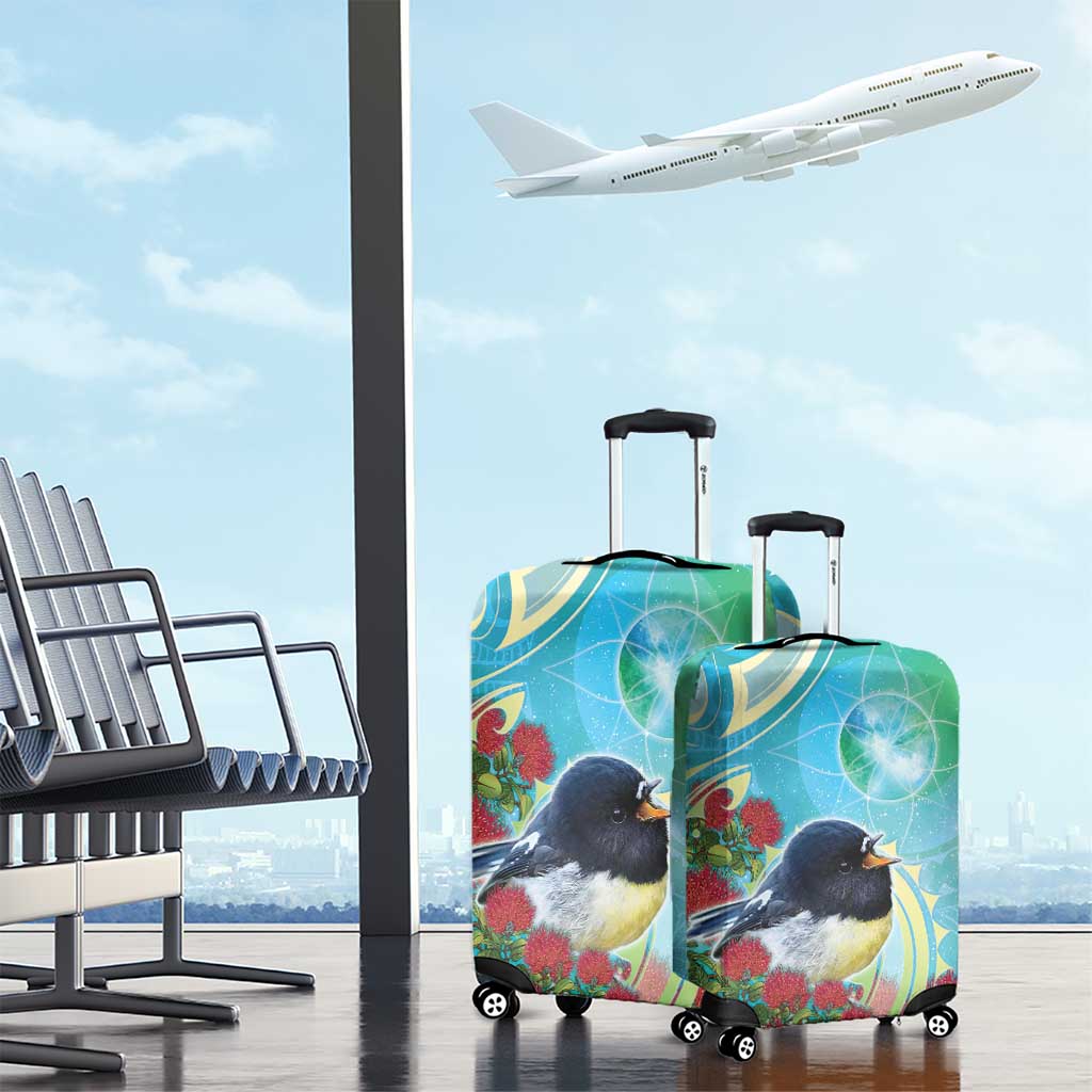 New Zealand Tomtit Luggage Cover Maori Koru With Pohutukawa Galaxy Style - Aussie Hoodie