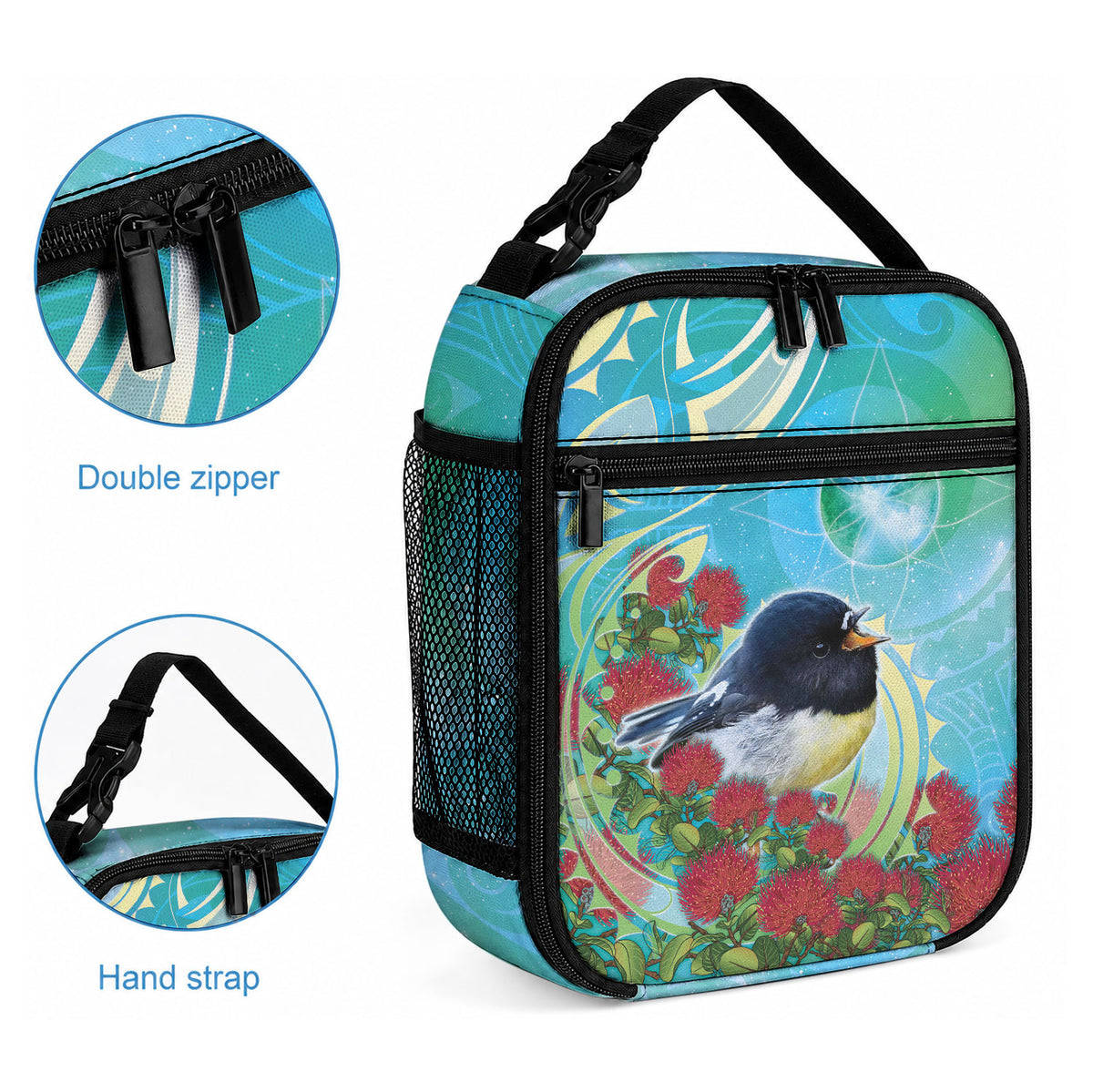 New Zealand Tomtit Lunch Bag Maori Koru With Pohutukawa Galaxy Style