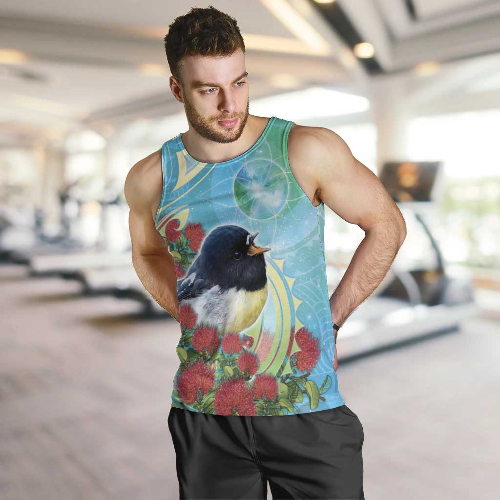 New Zealand Tomtit Men Tank Top Maori Koru With Pohutukawa Galaxy Style - Aussie Hoodie