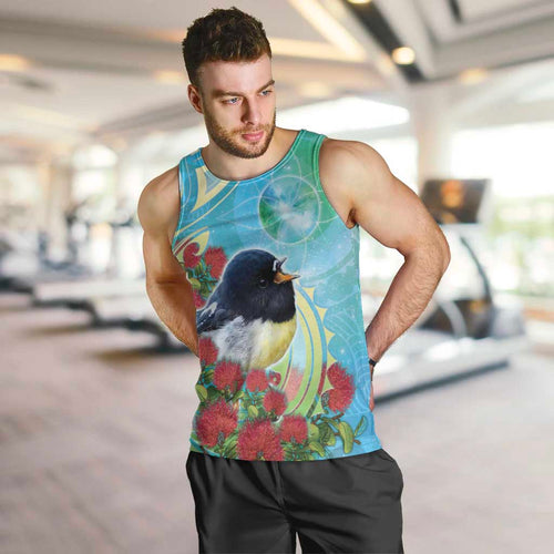 New Zealand Tomtit Men Tank Top Maori Koru With Pohutukawa Galaxy Style - Aussie Hoodie