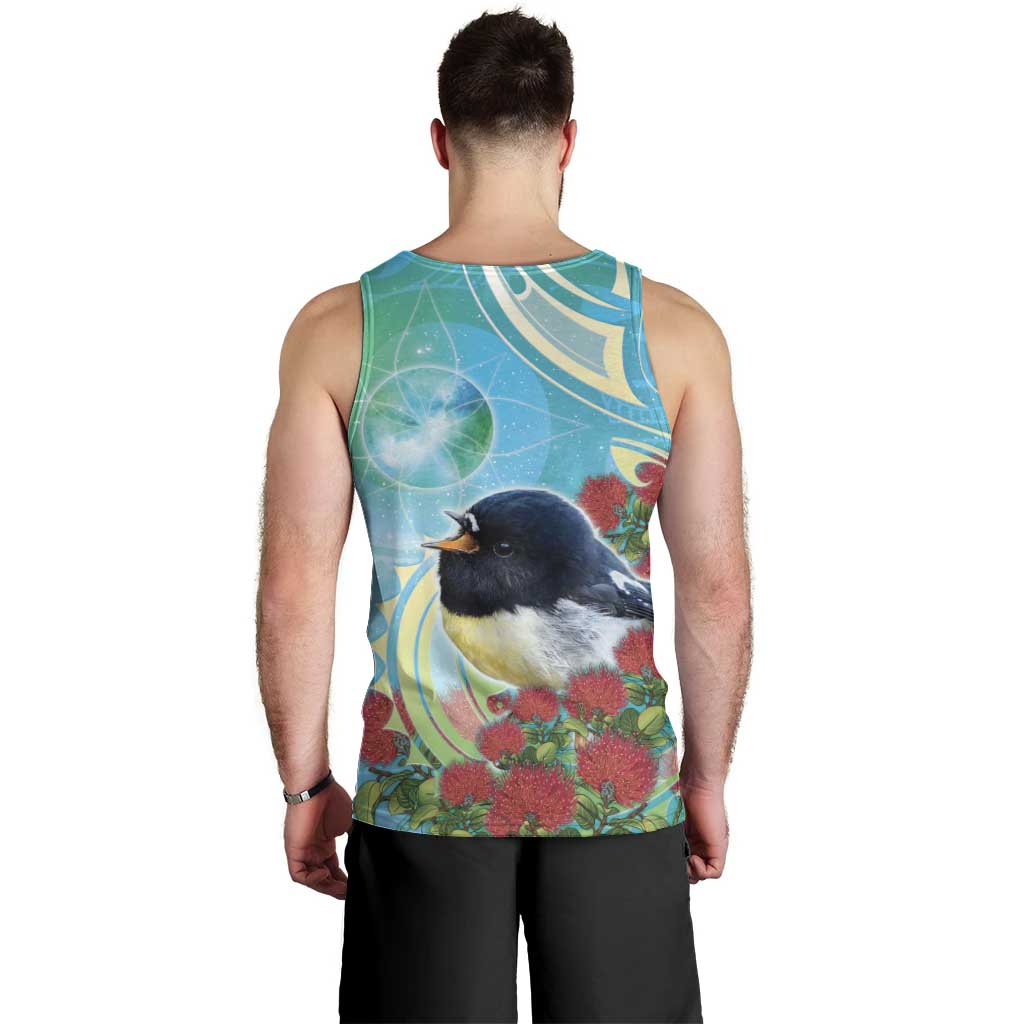 New Zealand Tomtit Men Tank Top Maori Koru With Pohutukawa Galaxy Style - Aussie Hoodie