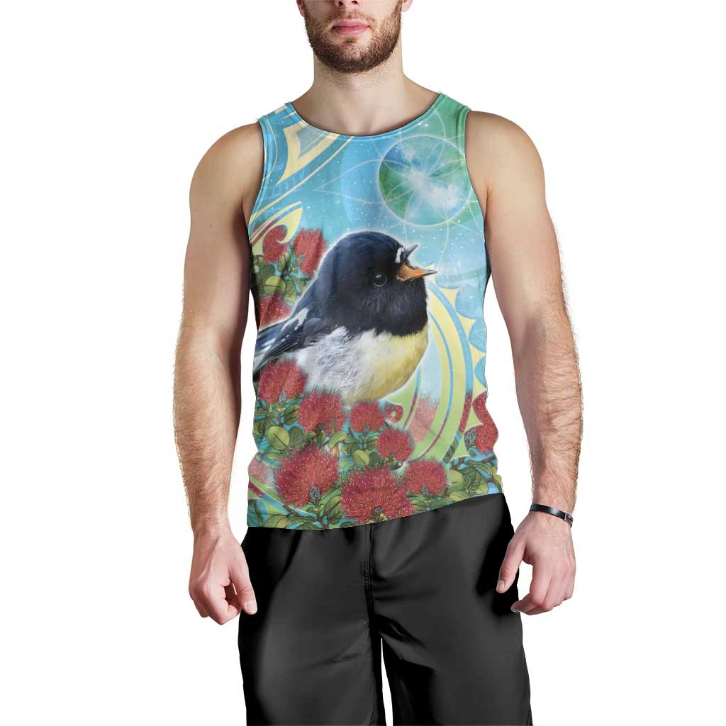 New Zealand Tomtit Men Tank Top Maori Koru With Pohutukawa Galaxy Style - Aussie Hoodie