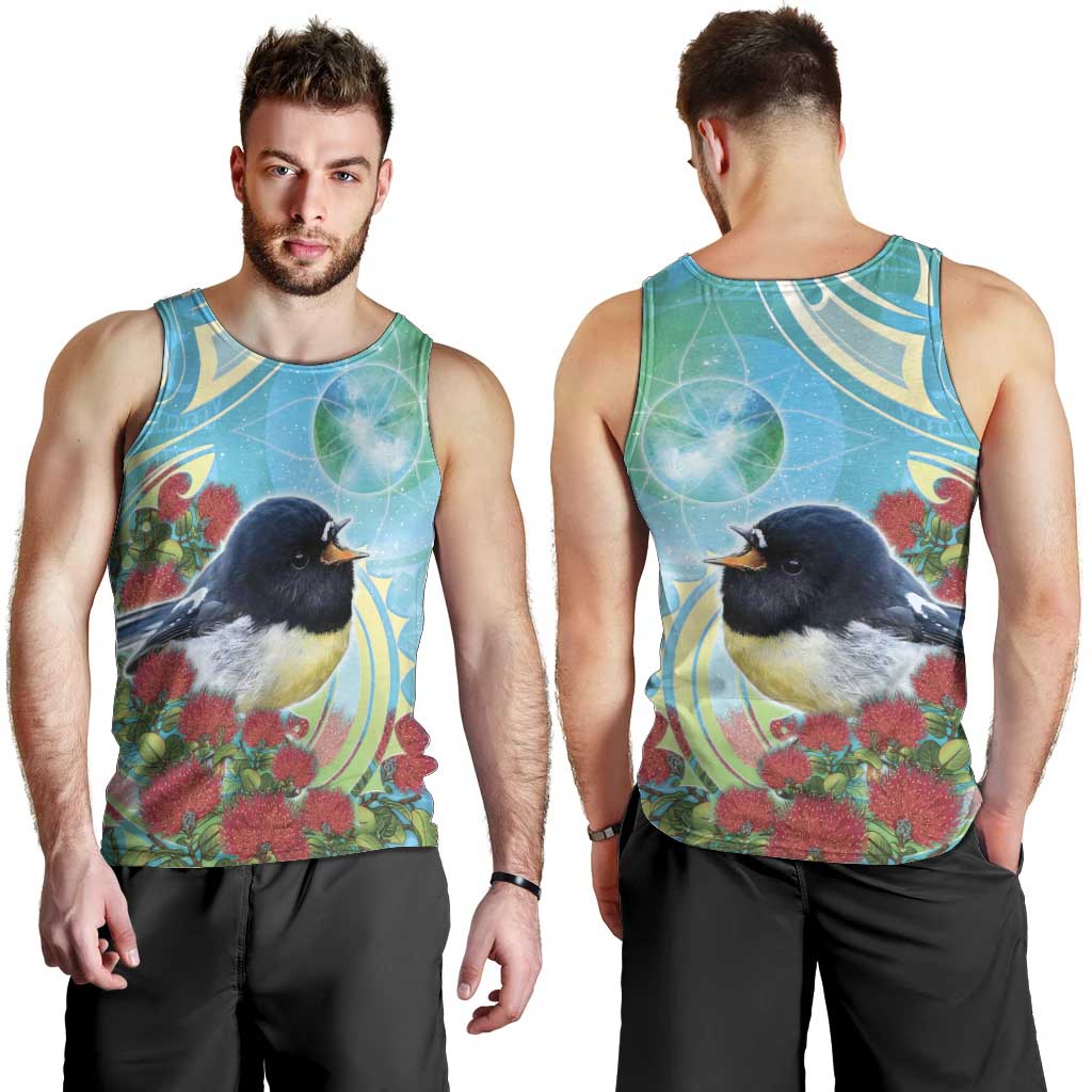 New Zealand Tomtit Men Tank Top Maori Koru With Pohutukawa Galaxy Style - Aussie Hoodie
