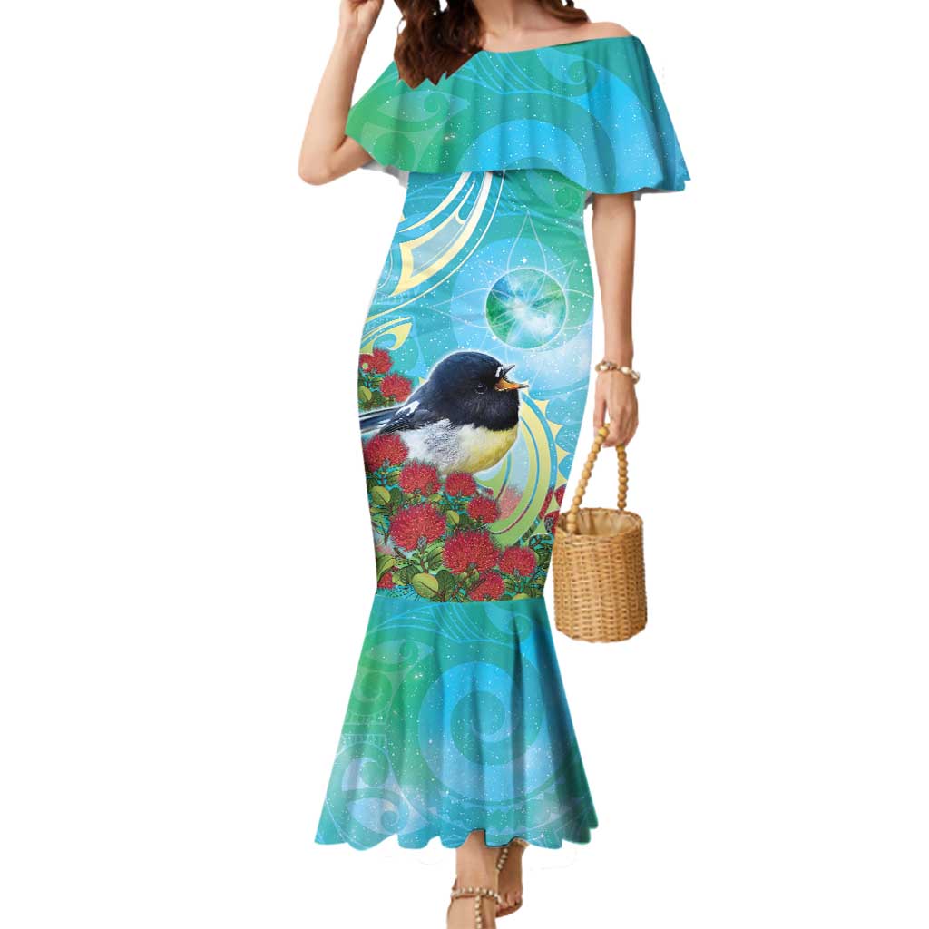 New Zealand Tomtit Mermaid Dress Maori Koru With Pohutukawa Galaxy Style - Aussie Hoodie